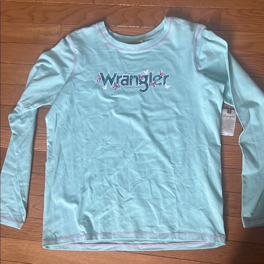 NWT Wrangler Girls XL Blue Long Sleeve Shirt